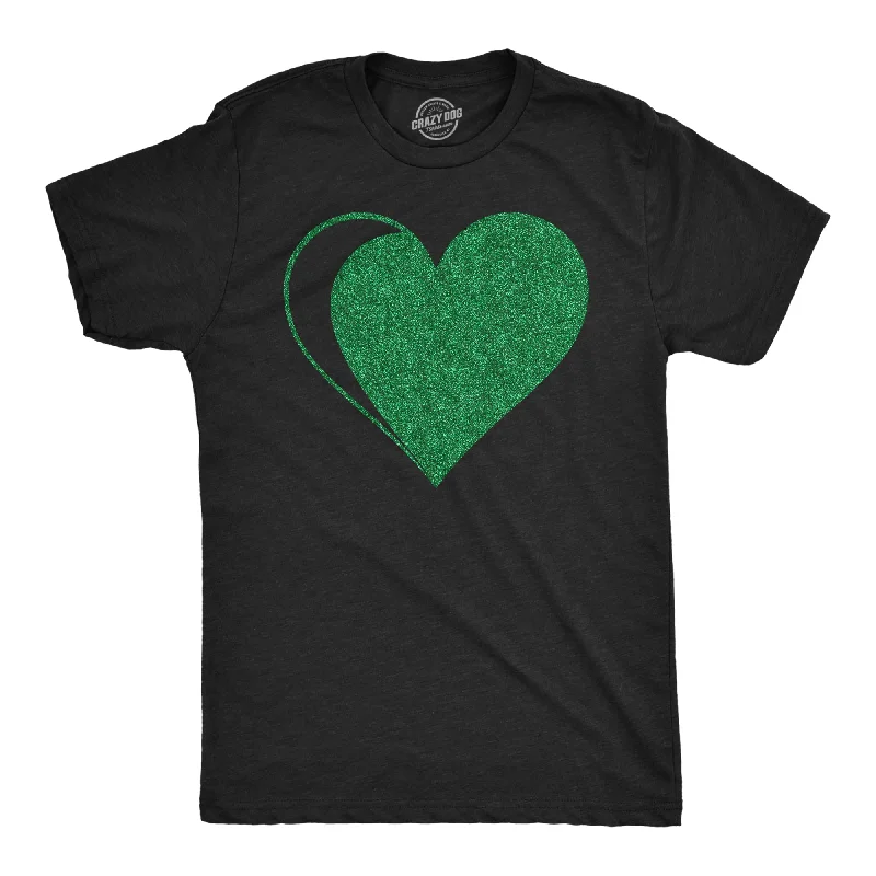 men's fitted casual button-up shirts-Green Glitter Heart Men's T Shirt