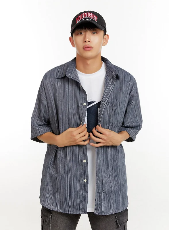 trendy men's casual shirts-Men's Bold Stripe Cotton Shirt IU427