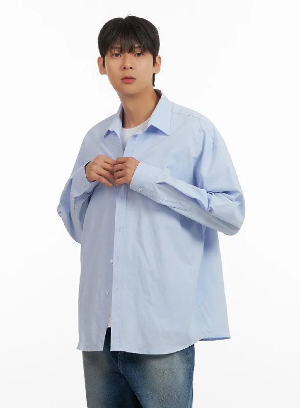 men's printed shirts-Men's Oversized Cotton Buttoned Shirt IU418