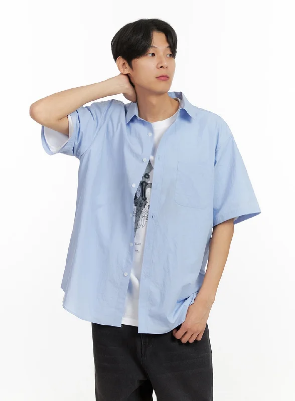 men's printed casual shirts-Men's Solid Buttoned Shirt (Light Blue) IU405