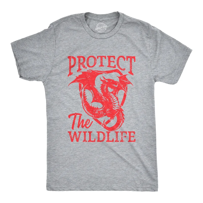 men's casual plaid shirts-Protect The Wildlife Dragon Men's T Shirt