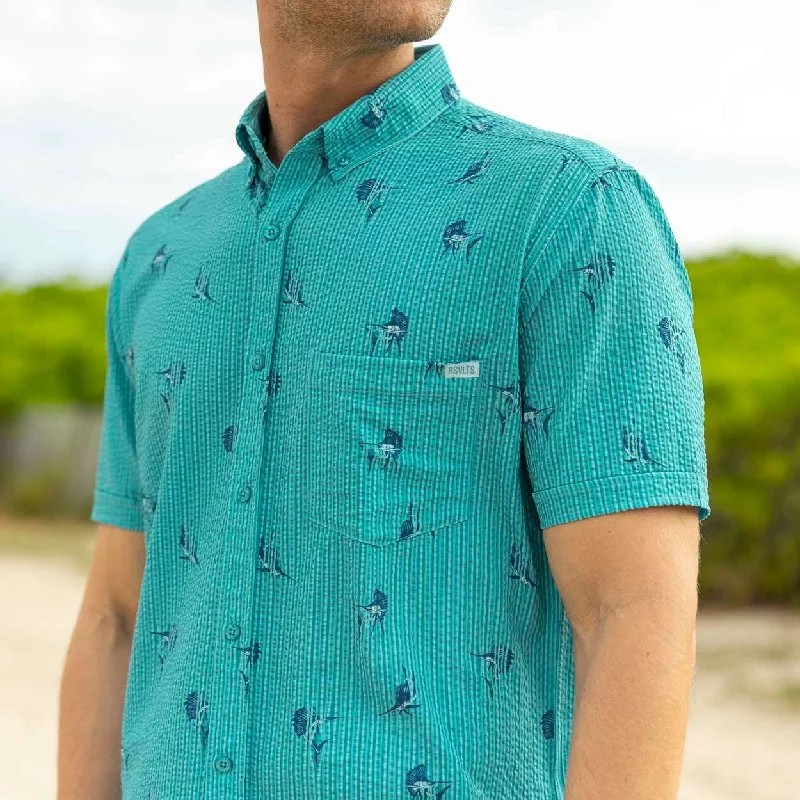 men's fitted casual shirts-Sailfish – Stretch Seersucker Short Sleeve Shirt